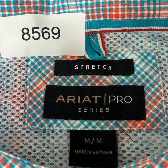 Ariat Button Up Shirt Men's M Naragon LS Stretch Orange Blue Plaid Classic NWT - Picture 13 of 15